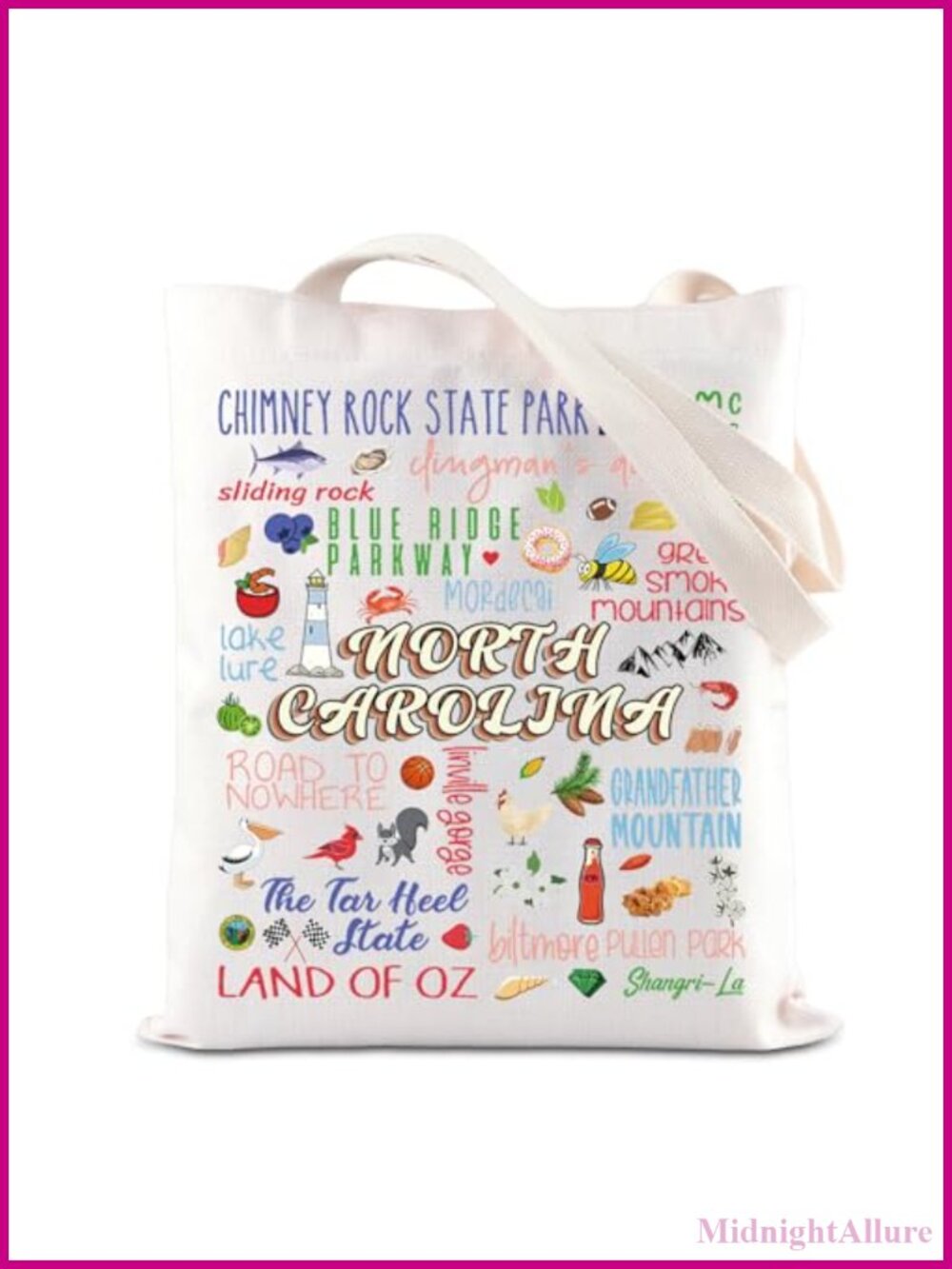 Canvas Tote Bag North Carolina Souvenir Tar Heel State Gift